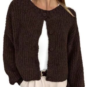 🤎 BTFBM Cozy Teddy Knit Cardigan – Chocolate Brown (Size XL)